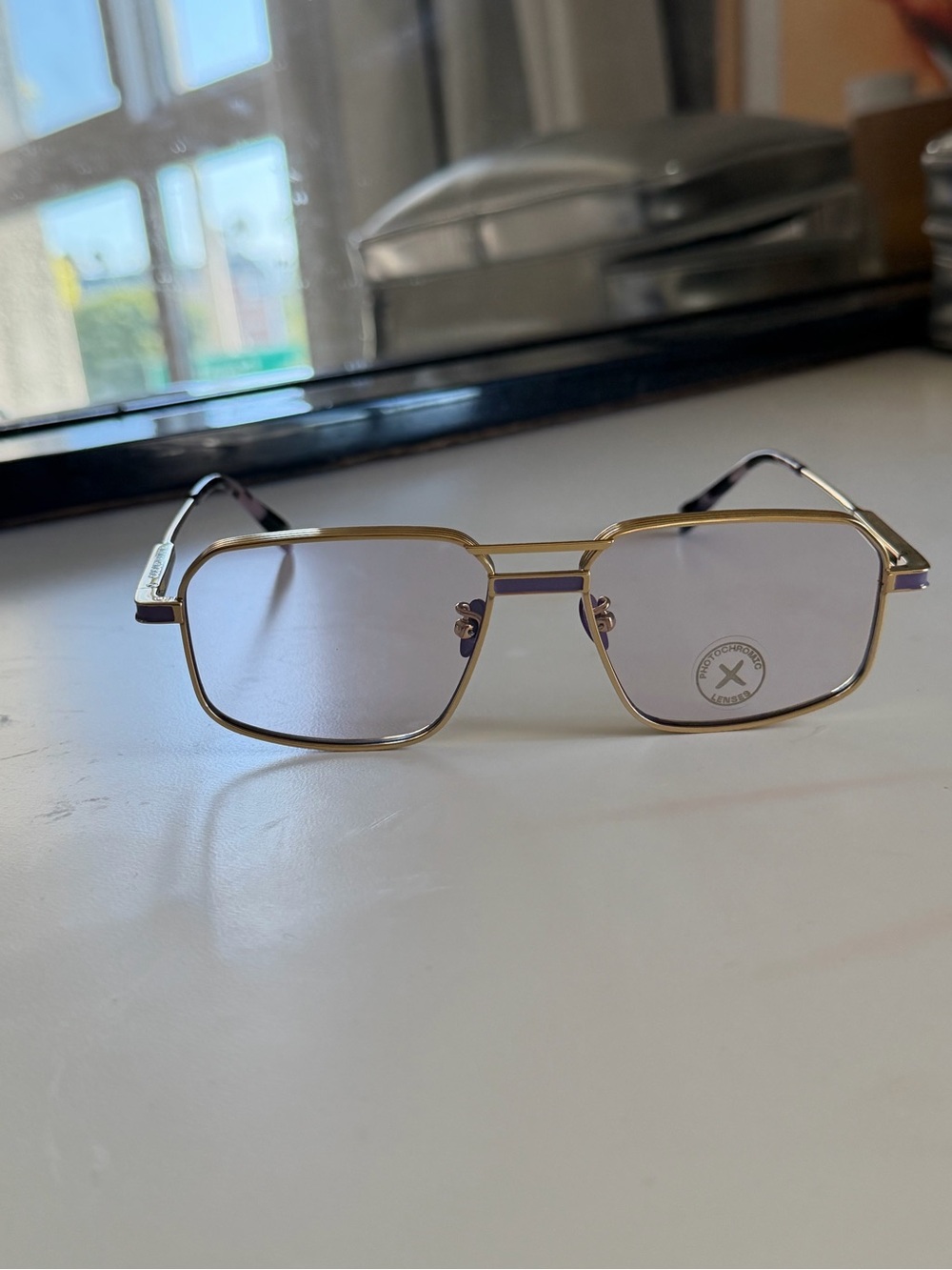 Men's Gold Metal Frame Glasses with Subtle Purple Tint
